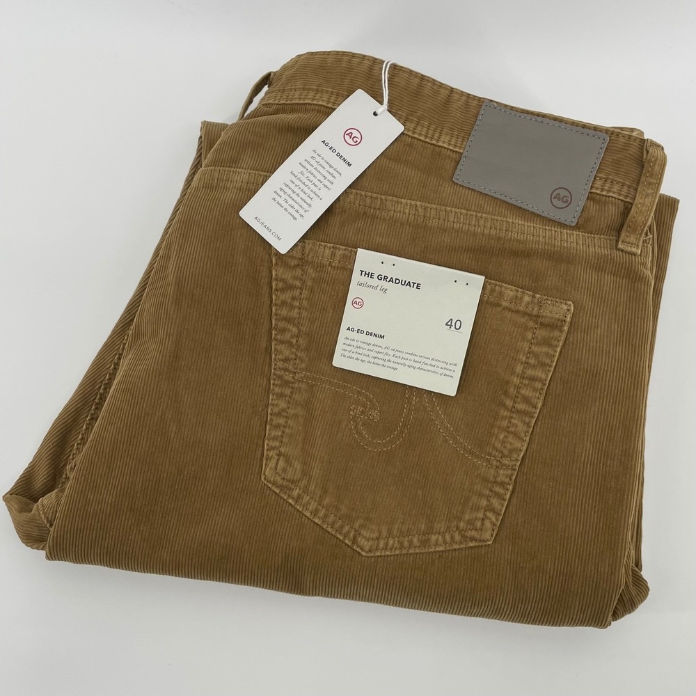 AG Adriano Goldschmied The Graduate Tailored Leg Corduroy Pants Tan Men's 40 NEW